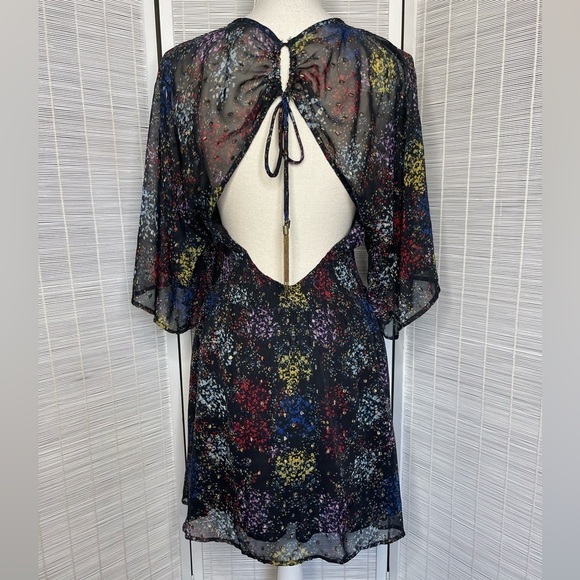 Free People Anna Metallic Black Base Multicolored Smocked Dress Size S - Picture 4 of 9
